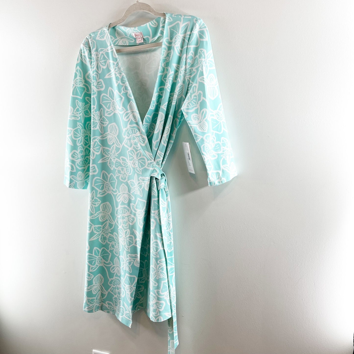 Persifor Louise Wrap Mini Dress Orchid Reverse in Island Green XXL