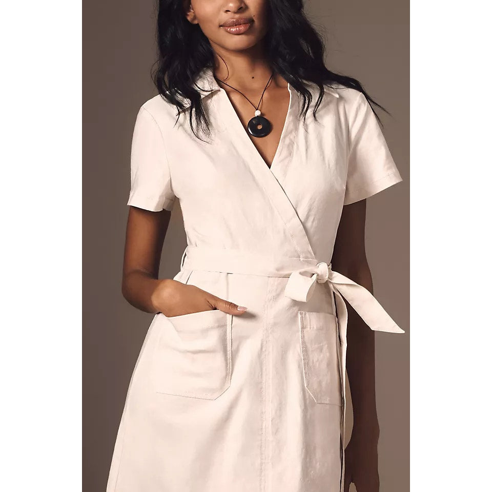 Maeve by Anthropologie The Colette Short Sleeve Wrap Midi Dress White Medium