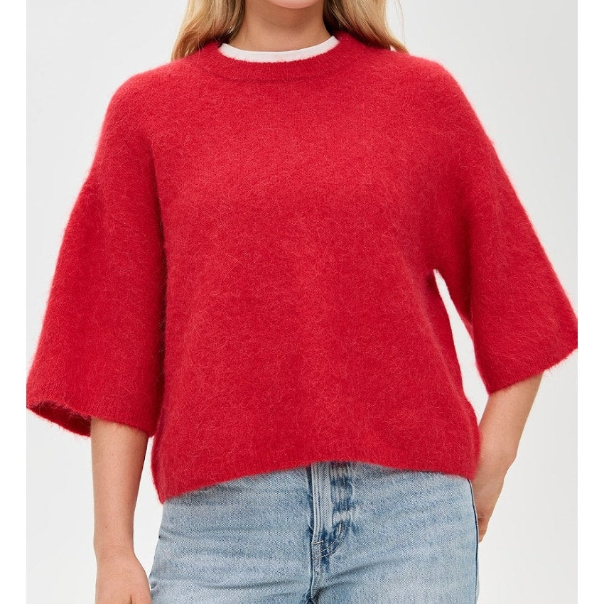 Pistola Micah Elbow Length Boxy Crewneck Sweater Ruby Red XS
