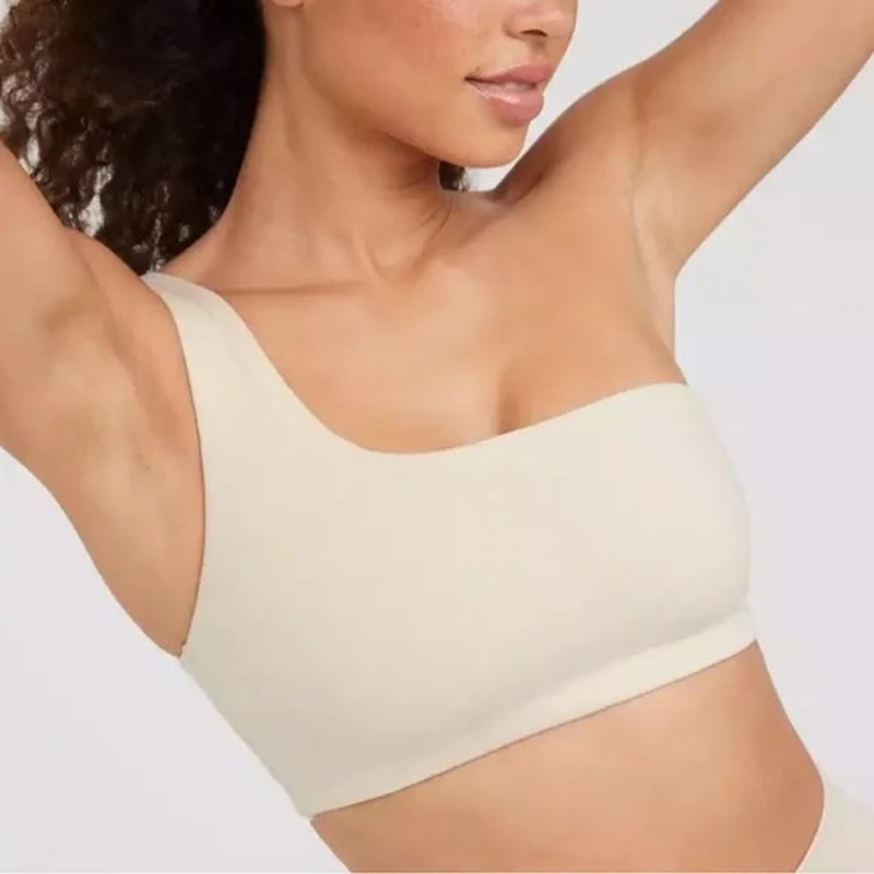 Aerie Offline The Hugger One Shoulder Sports Bra Tank Top Heather Beige XL