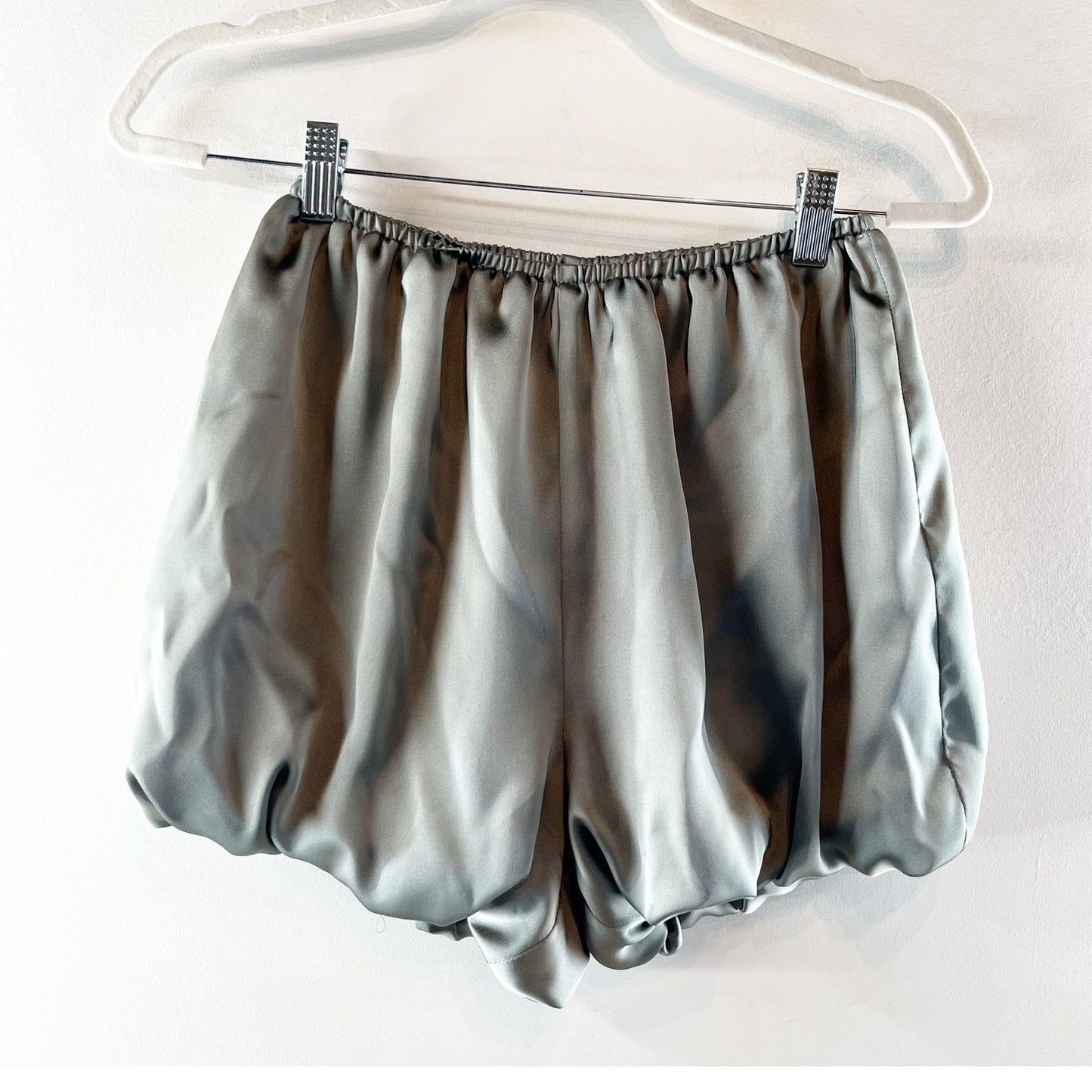 Topshop Satin Bubble Hem Shorts Sage Green 2