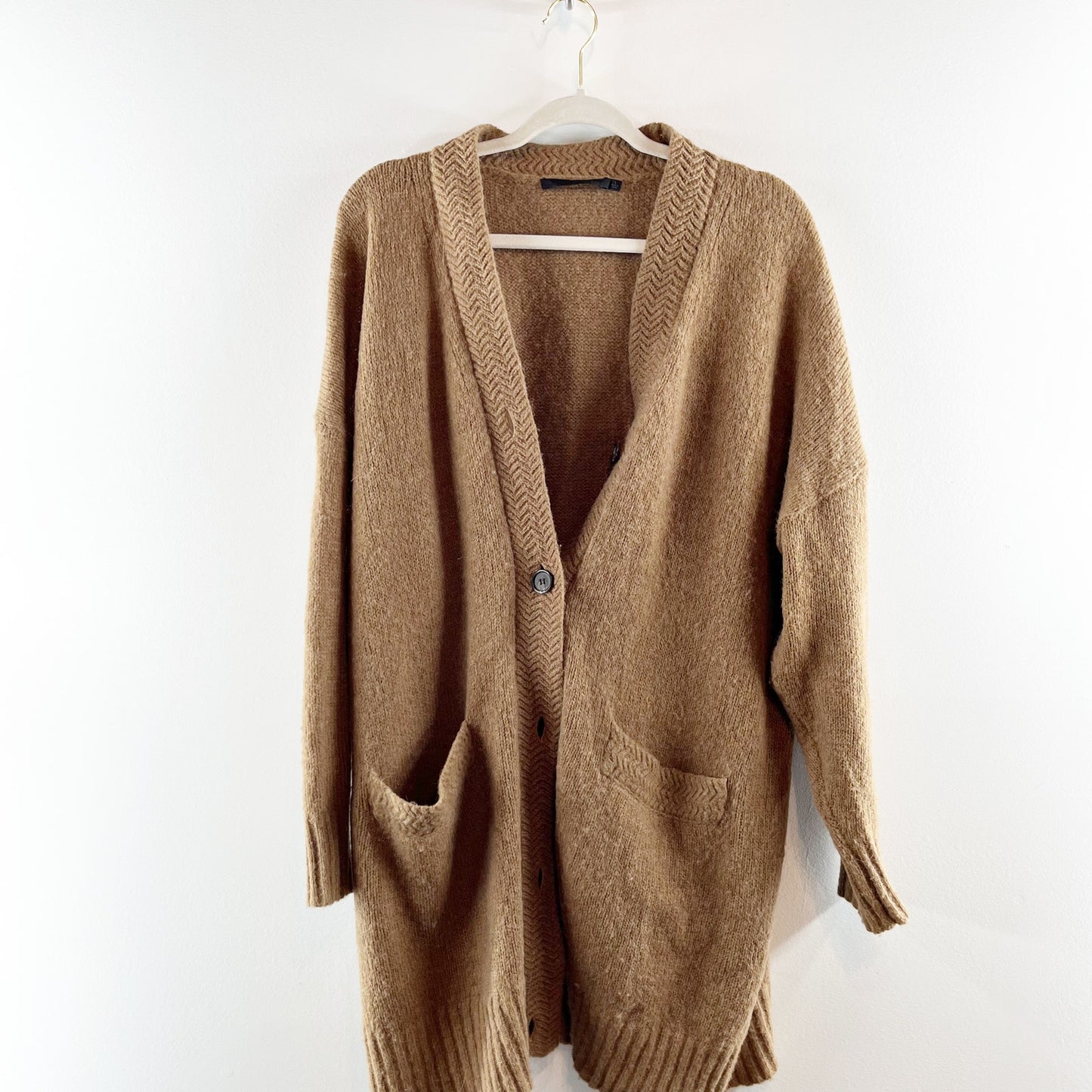 Jenni Kayne Button Up Cottage Wool Alpaca Blend Cardigan Sweater Brown Large