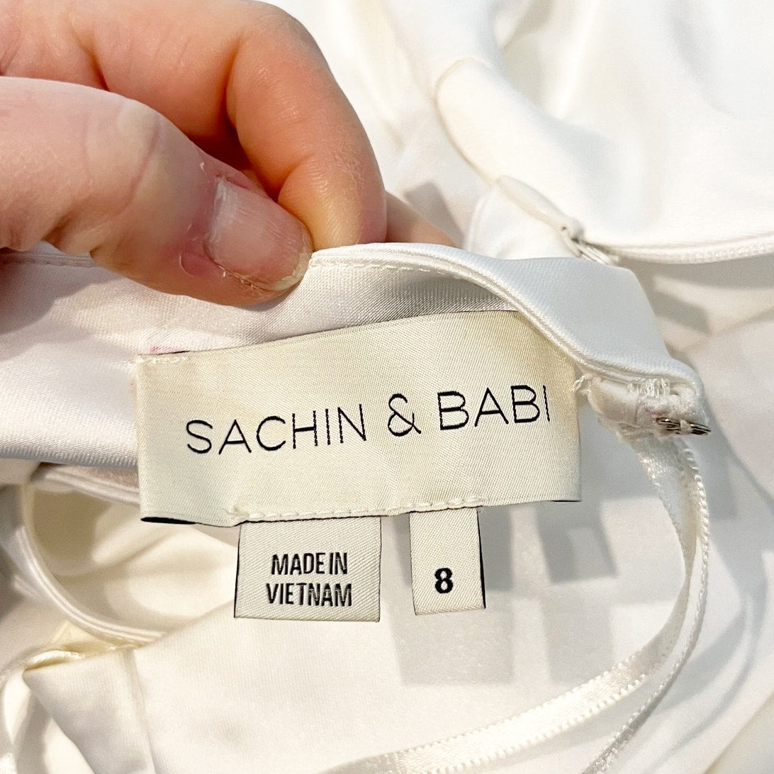 Sachin & Babi Aubrey Open Cutout Back Strapless Midi Slip Dress White 8