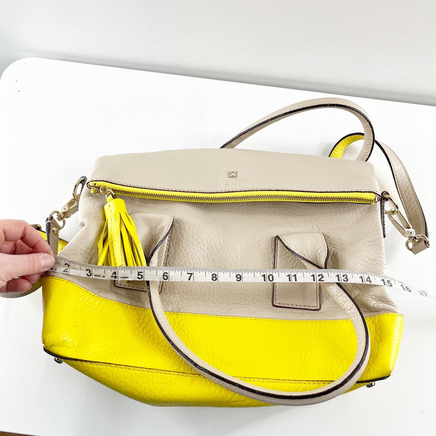 Kate Spade Southport Avenue Leather Tote Crossbody Purse Tan Yellow