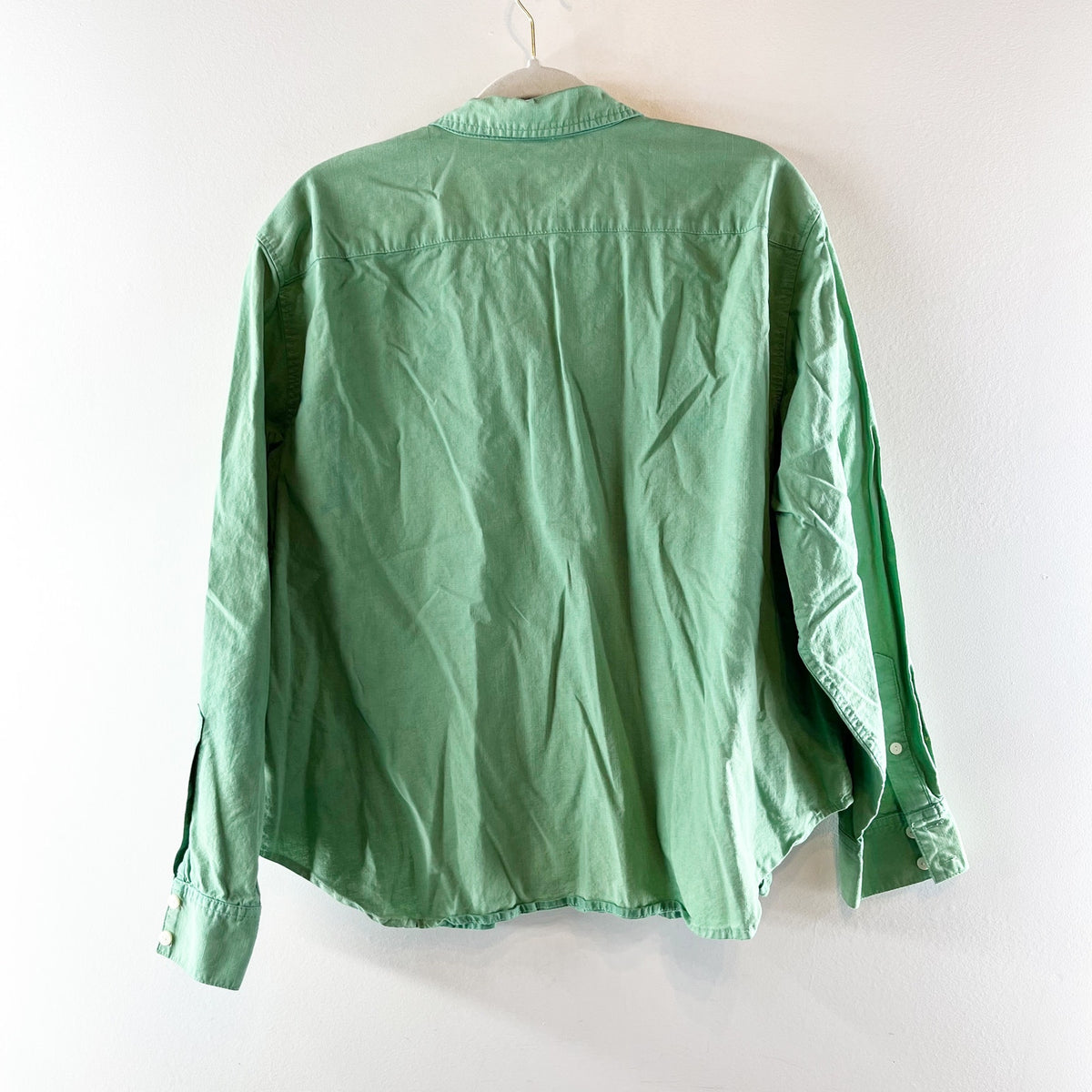J. Crew Garment-Dyed Chambray Long Sleeve Button-Up Shirt Green Plus Size 18