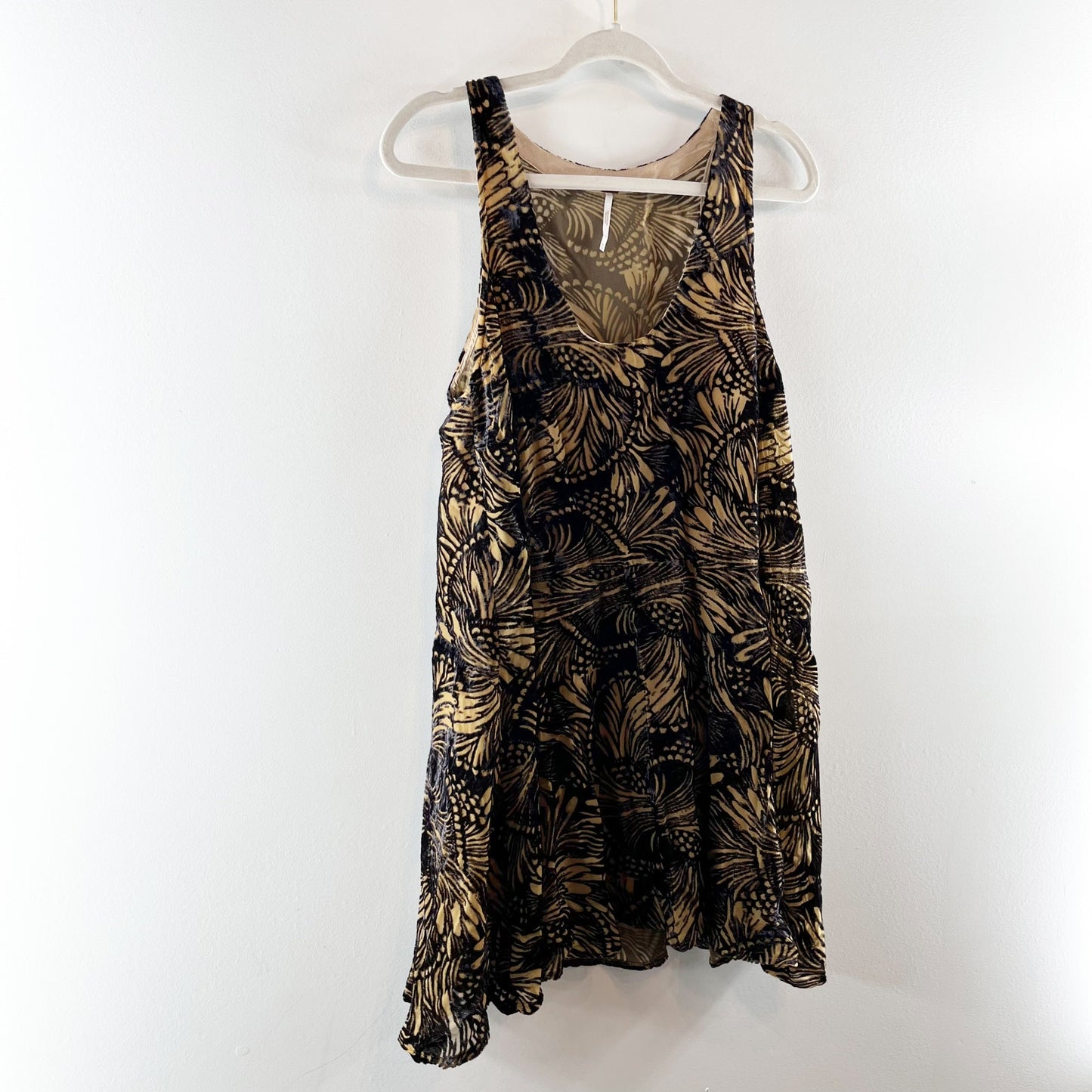 Free People Ellie Velvet Swing Ruffle Hem Mini Dress Black Medium