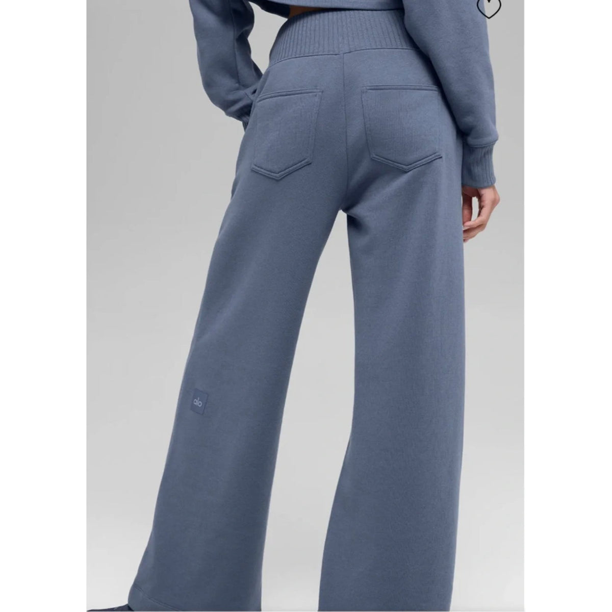 Alo Yoga Serenity Pull On High Waisted Wide Leg Sweatpants Bluestone Blue XS