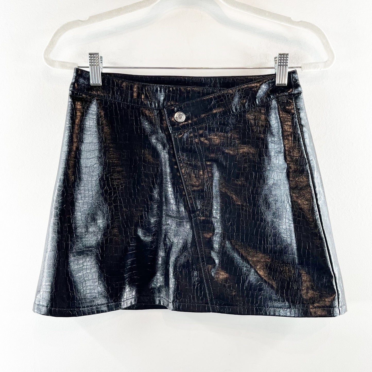 Torn Ronny Kobo Donnie Crossover Waist Croc Embossed Faux Leather Mini Skirt XS