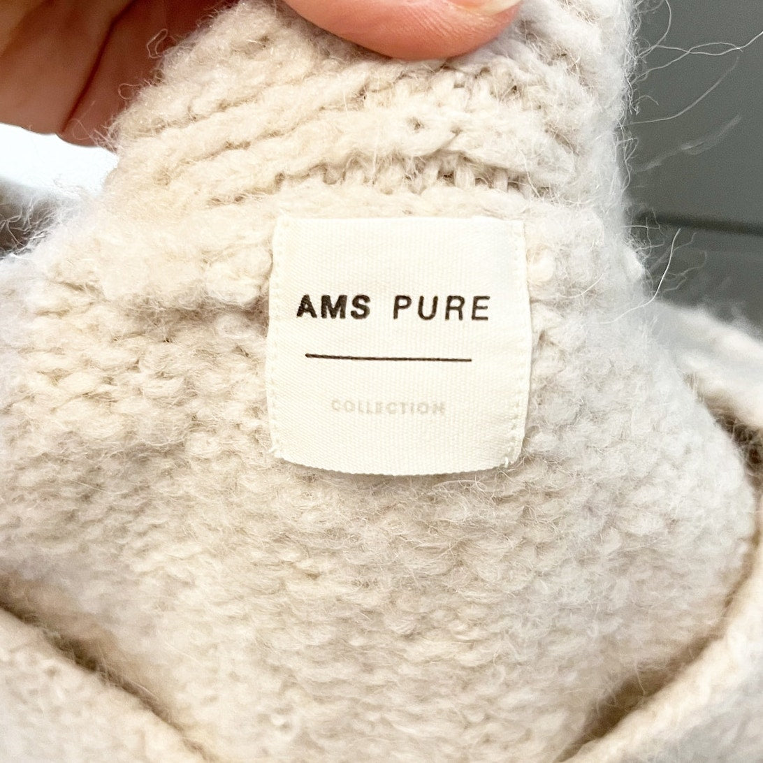 AMS Pure Collection Alpaca Wool Blend V-Neck Pullover Sweater Beige Small