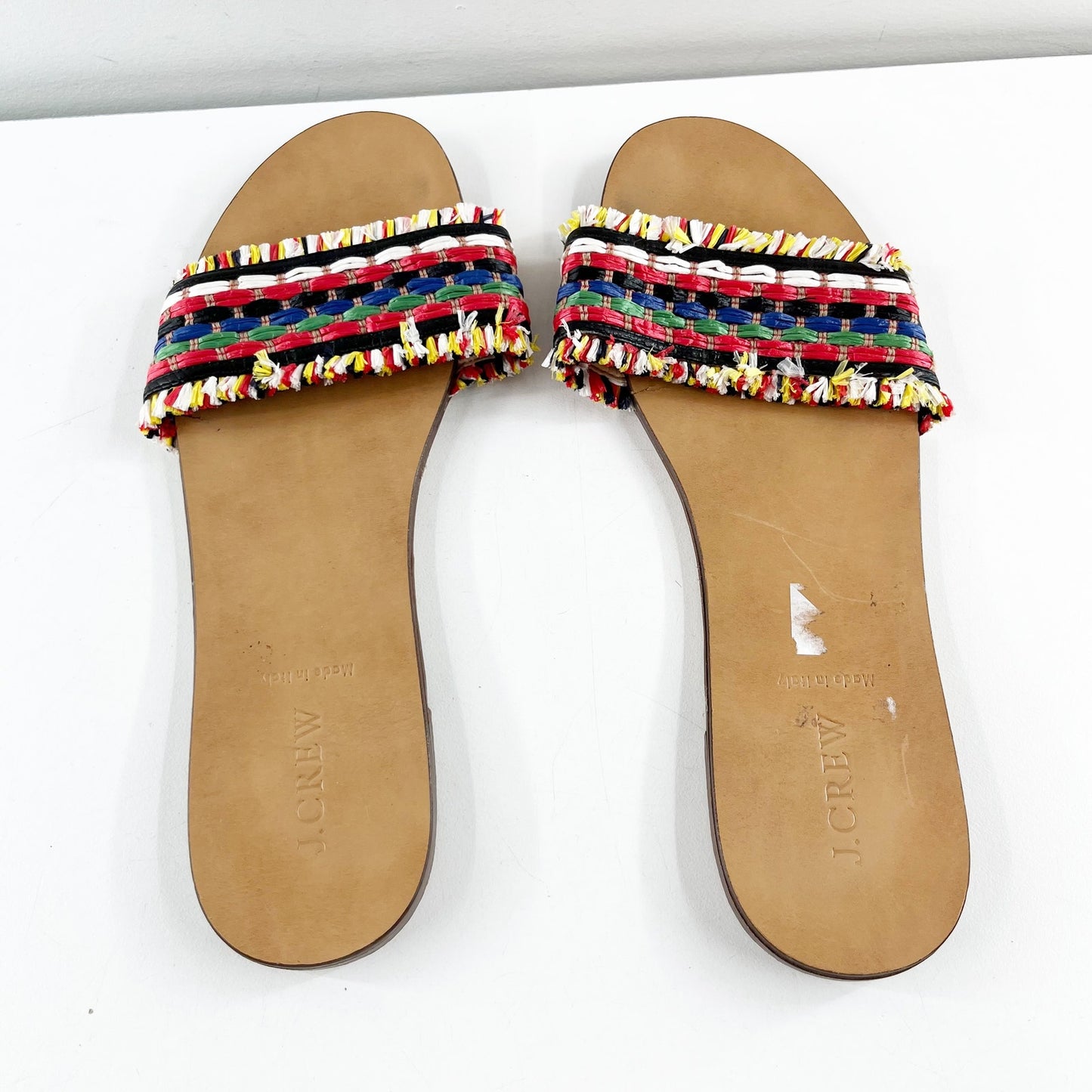 J. Crew Raffia Rainbow Stripe Slide Sandals Multi 10