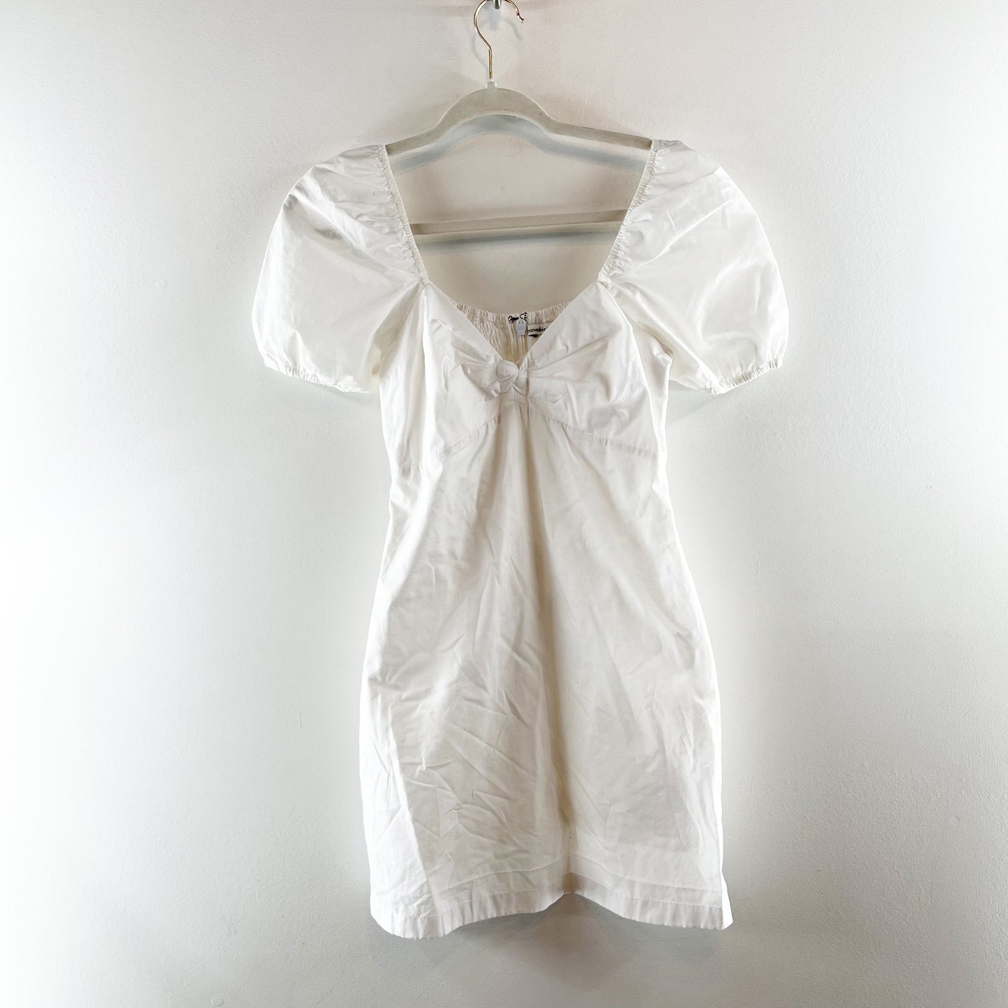 Abercrombie & Fitch Puffed Sleeve Sweetheart Neck Poplin Mini Dress White XS