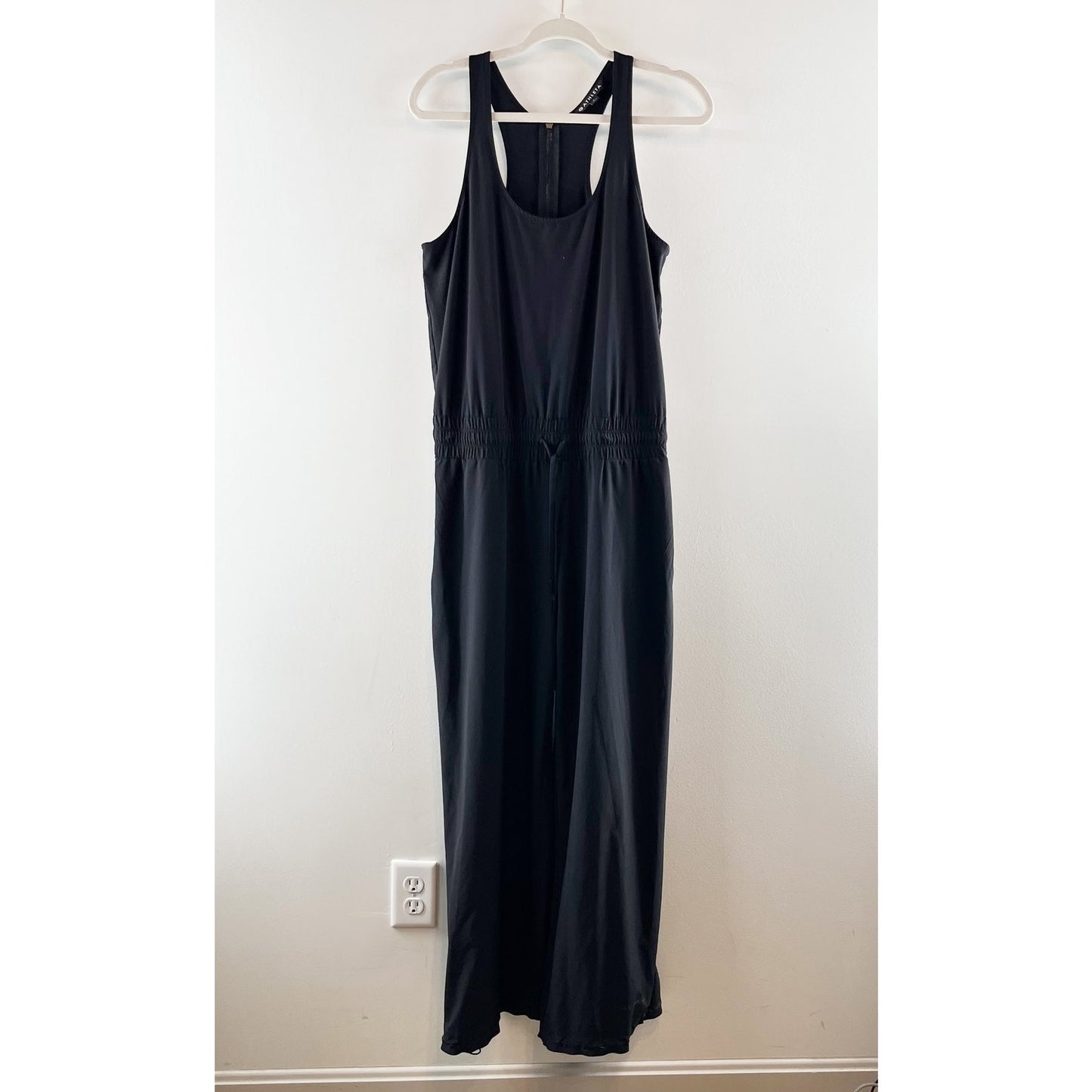 Athleta Revive Sleeveless Racerback Smocked Waist Wide Leg Jumpsuit Black 6