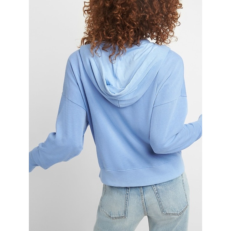 Gap Dolman Sleeve Kangaroo Pocket Cropped Full Zip Hoodie Bight Blue XS