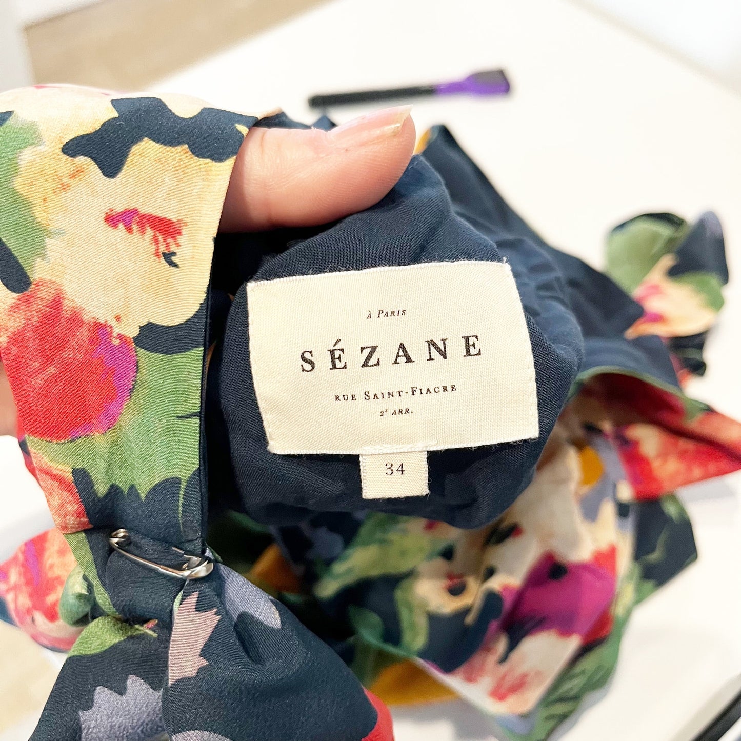 Sézane Lara Sleeveless Tie Shoulder Blouse Top Vibrant Multi-Color Floral 34