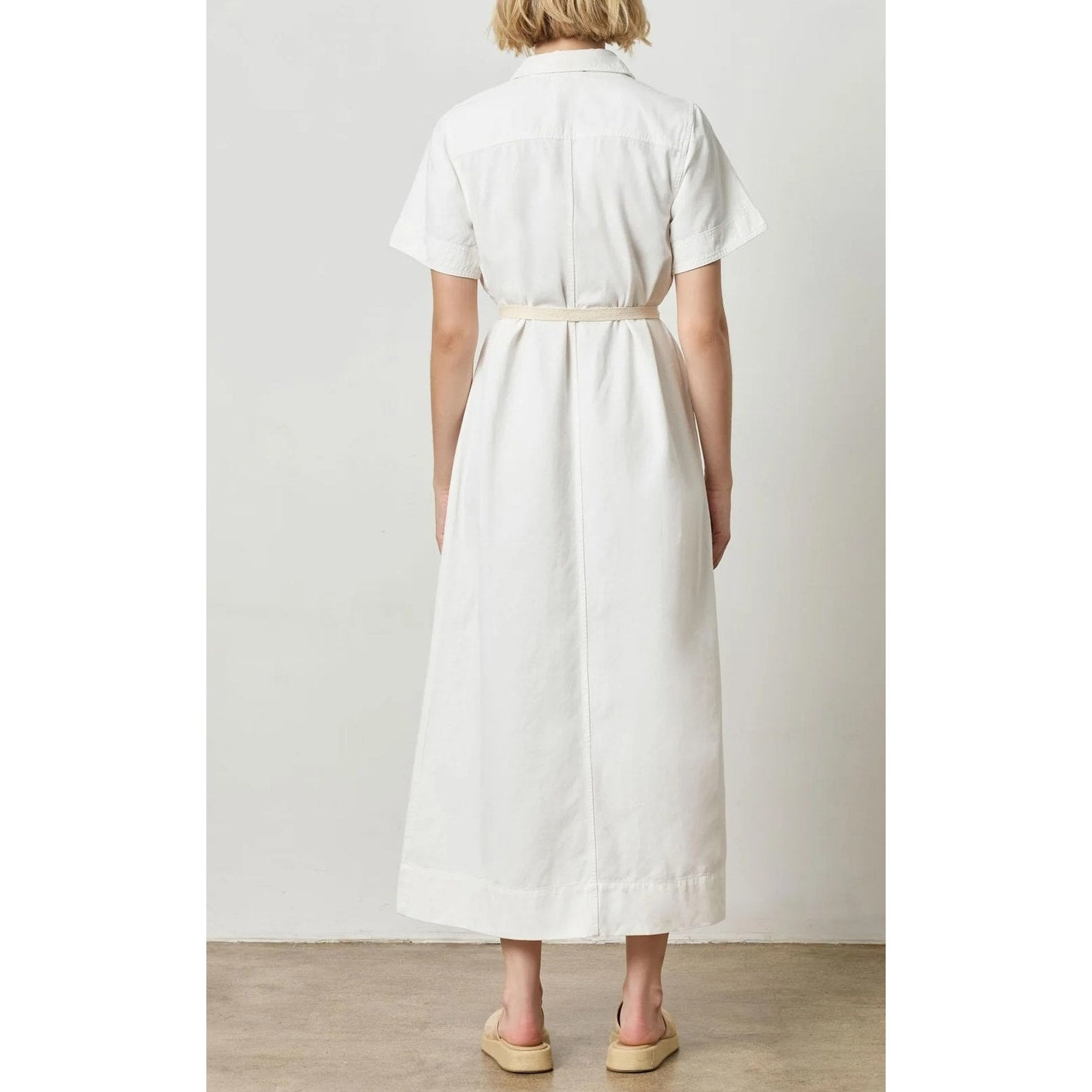 Lilla P Short Sleeve Button Up Belted Tie Waist Shirt Dress White Medium