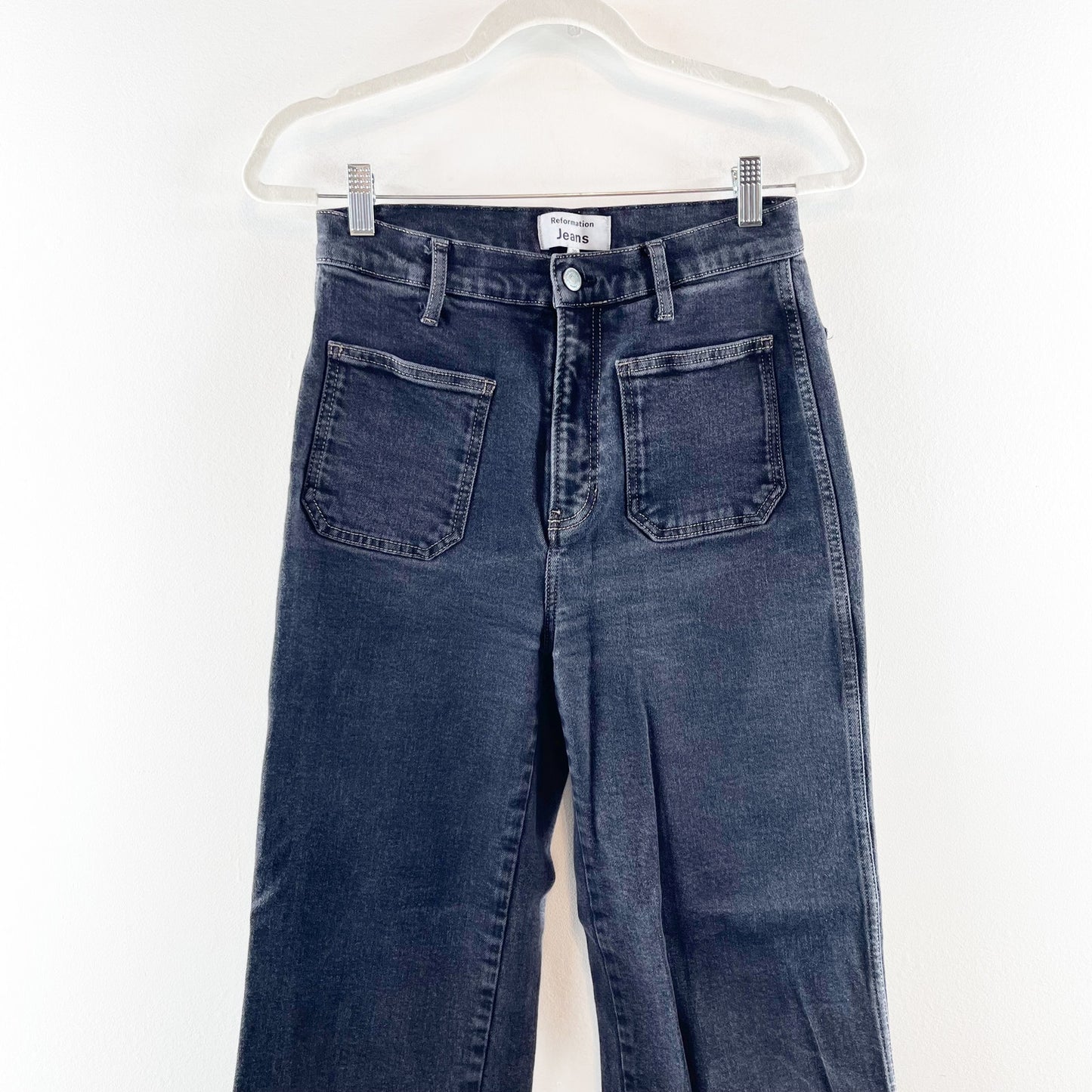 Reformation High Rise Alyssa Wide Leg Patch Pocket Jeans Black 29