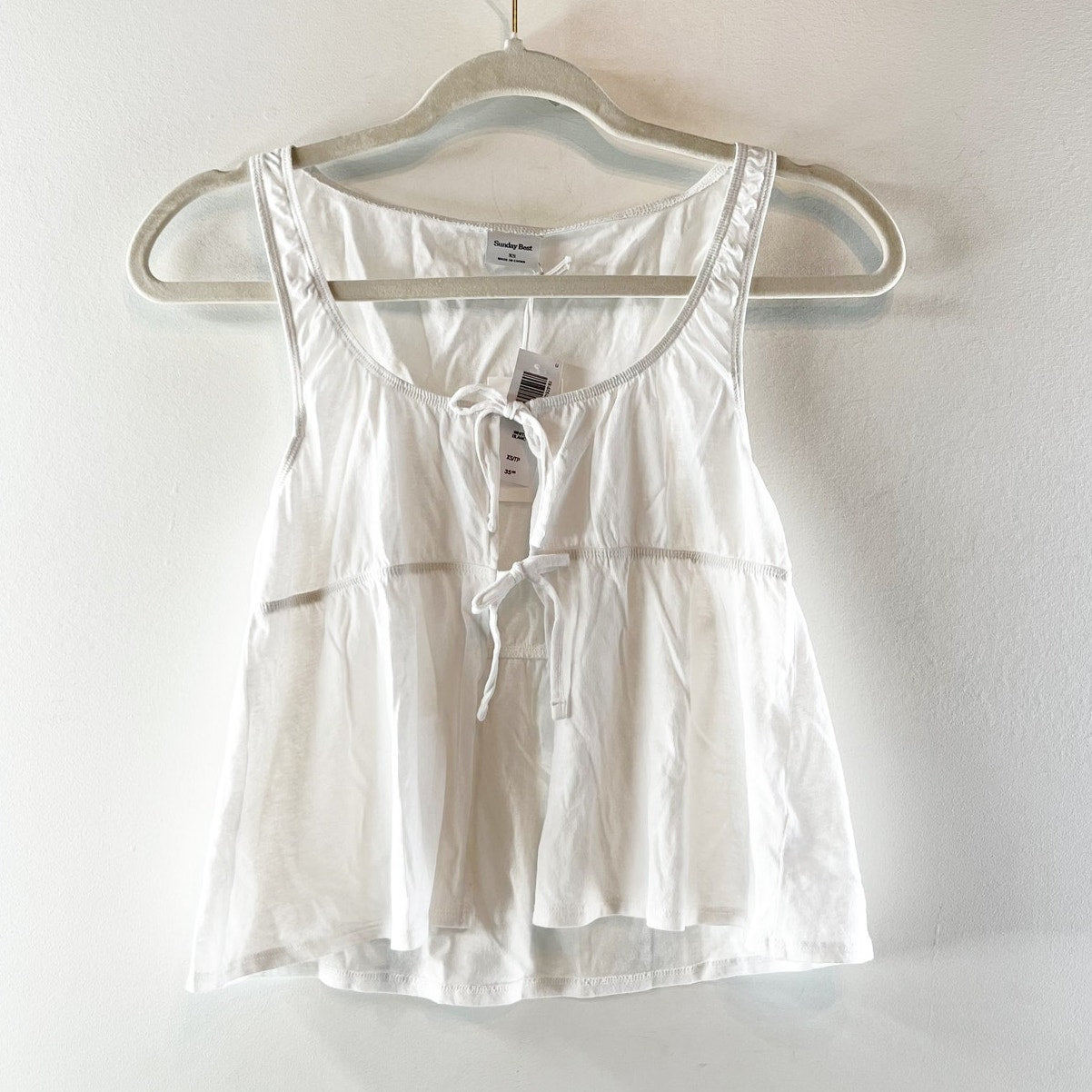 Aritzia Sunday Best Cannoli Tie Front Peplum Cotton Tank Top White XS