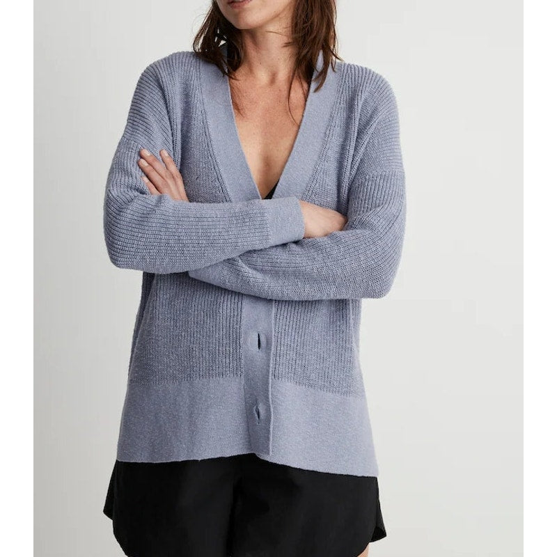 Madewell Lovell Long Sleeve V-Neck Knit Cardigan Sweater Dusk Peri Blue Large