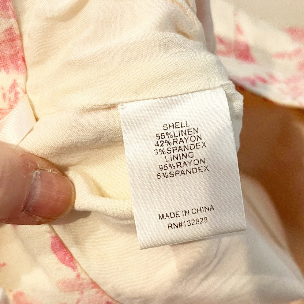 Majorelle Brexley High Rise Cropped Floral Linen Tie Hem Pants White Pink Small