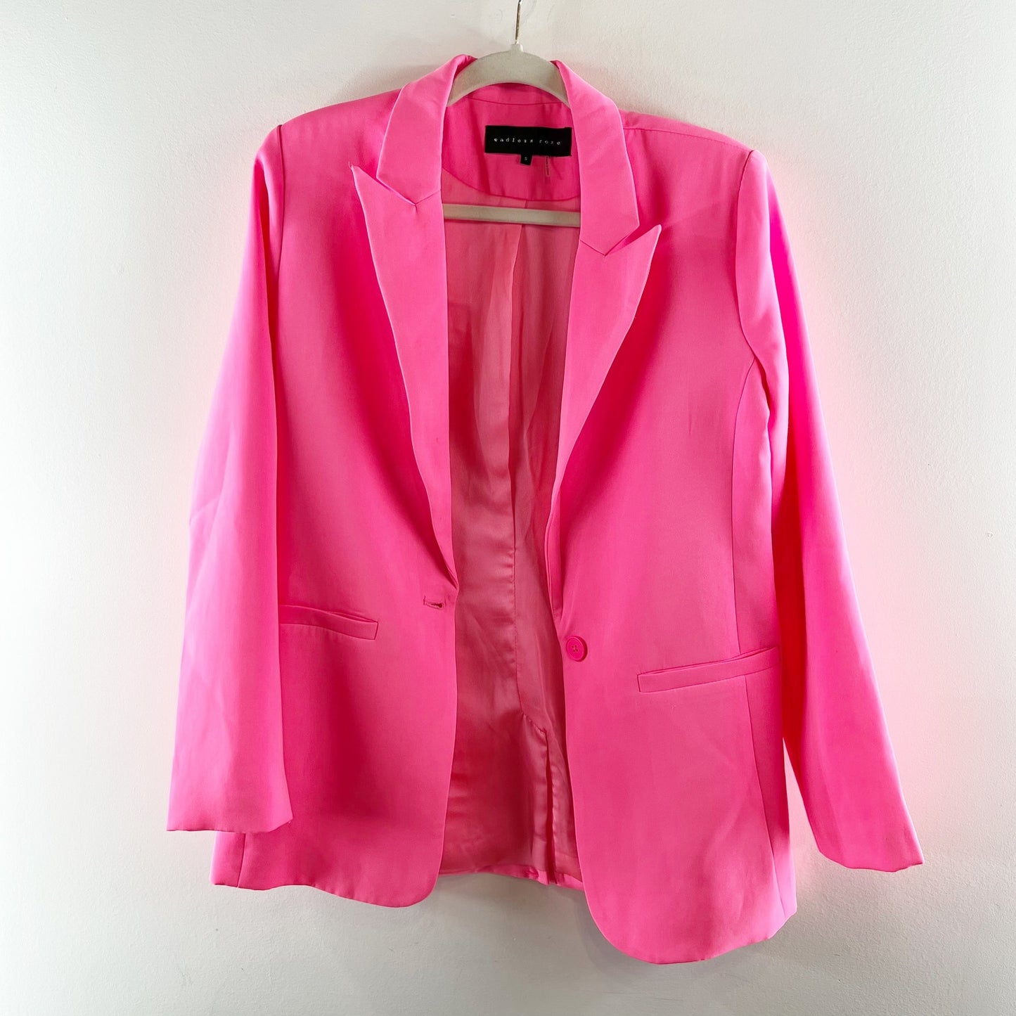 Endless Rose Oversized Single Breasted Boyfriend Blazer Hot Pink Small