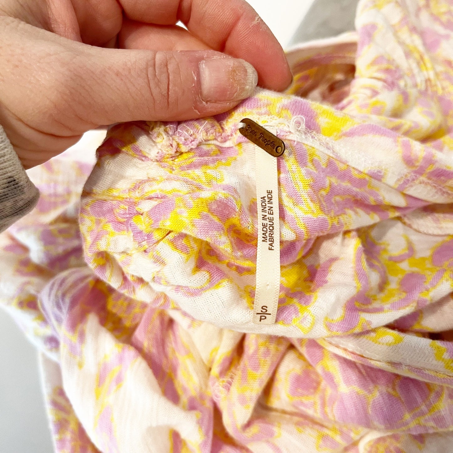 Free People Say The Word V Neck Long Sleeve Floral Ruched Top Pink Small