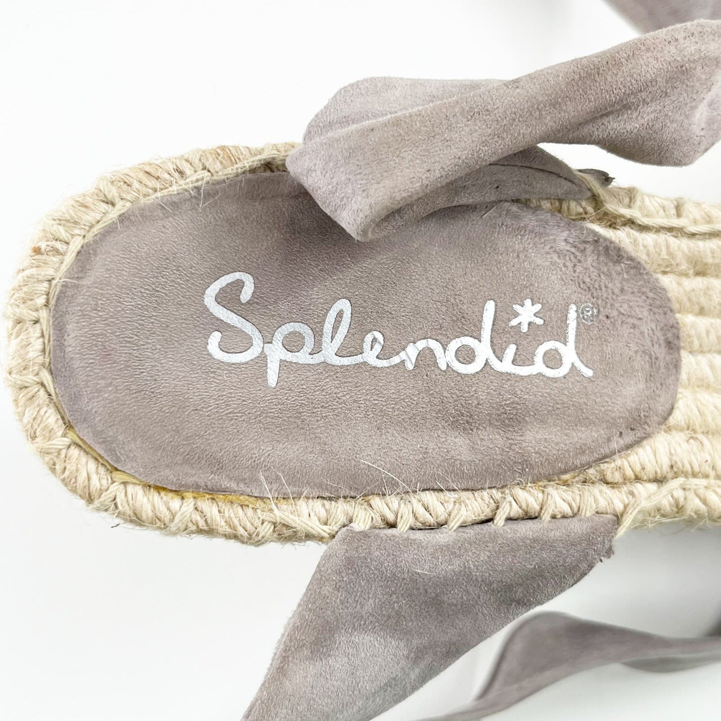 Splendid Joelle Suede Ankle Tie Wrap Leather Espadrille Wedge Sandal Gray 7