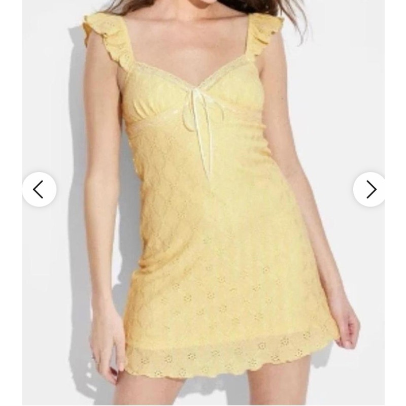 Wild Fable Eyelet Ruffle Strap Tie Front Cami Slip Tank Dress Butter Yellow L