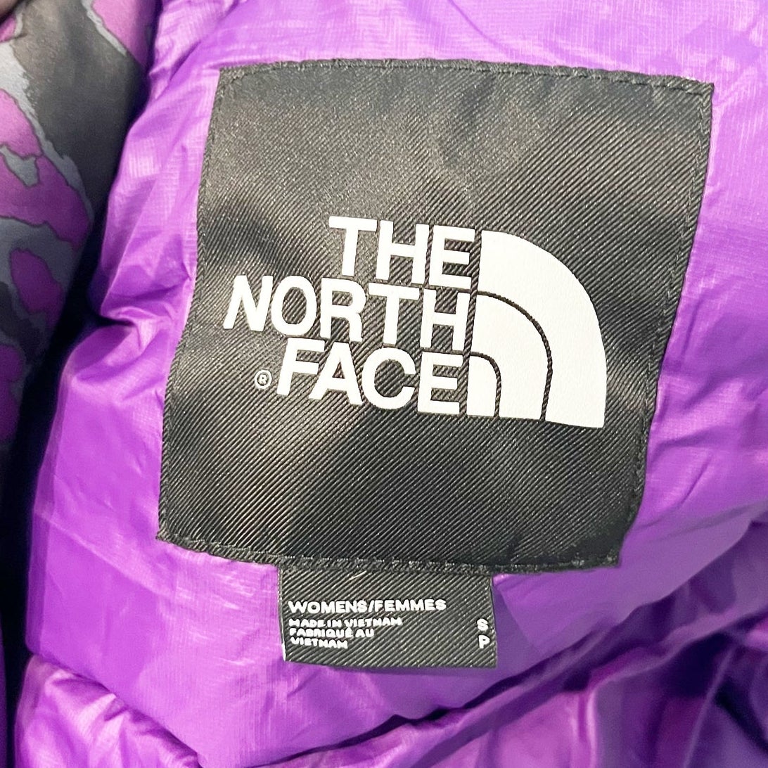 The North Face Purple Leopard Nuptse Cropped Puffer Jacket Small