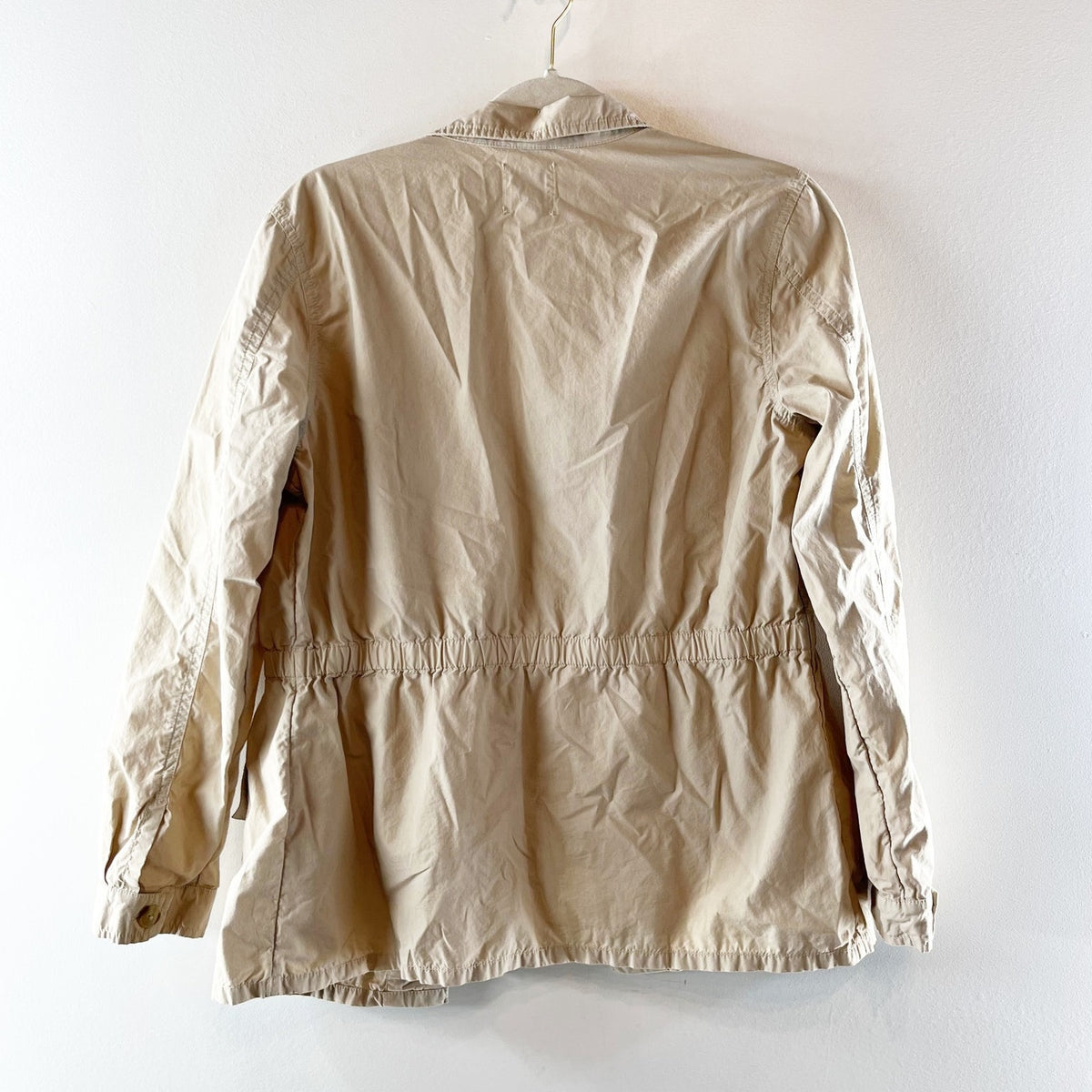 Nic + Zoe Long Sleeve Button Up Cinch Waist Cotton Poplin Jacket Khaki Tan Small