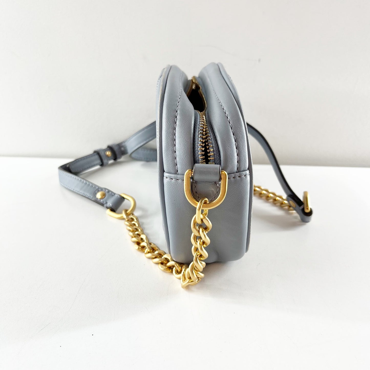 Tory Burch Kira Chevron Leather Small Crossbody Bag Purse Cloud Blue