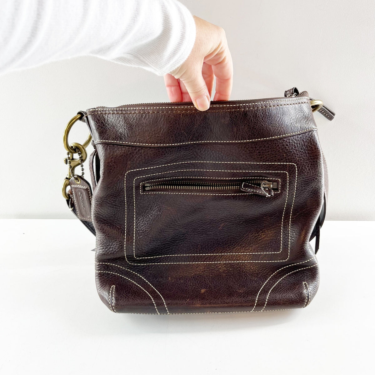 Coach Chelsea Leather Laced Crossbody Shoulder Purse Bag Brown