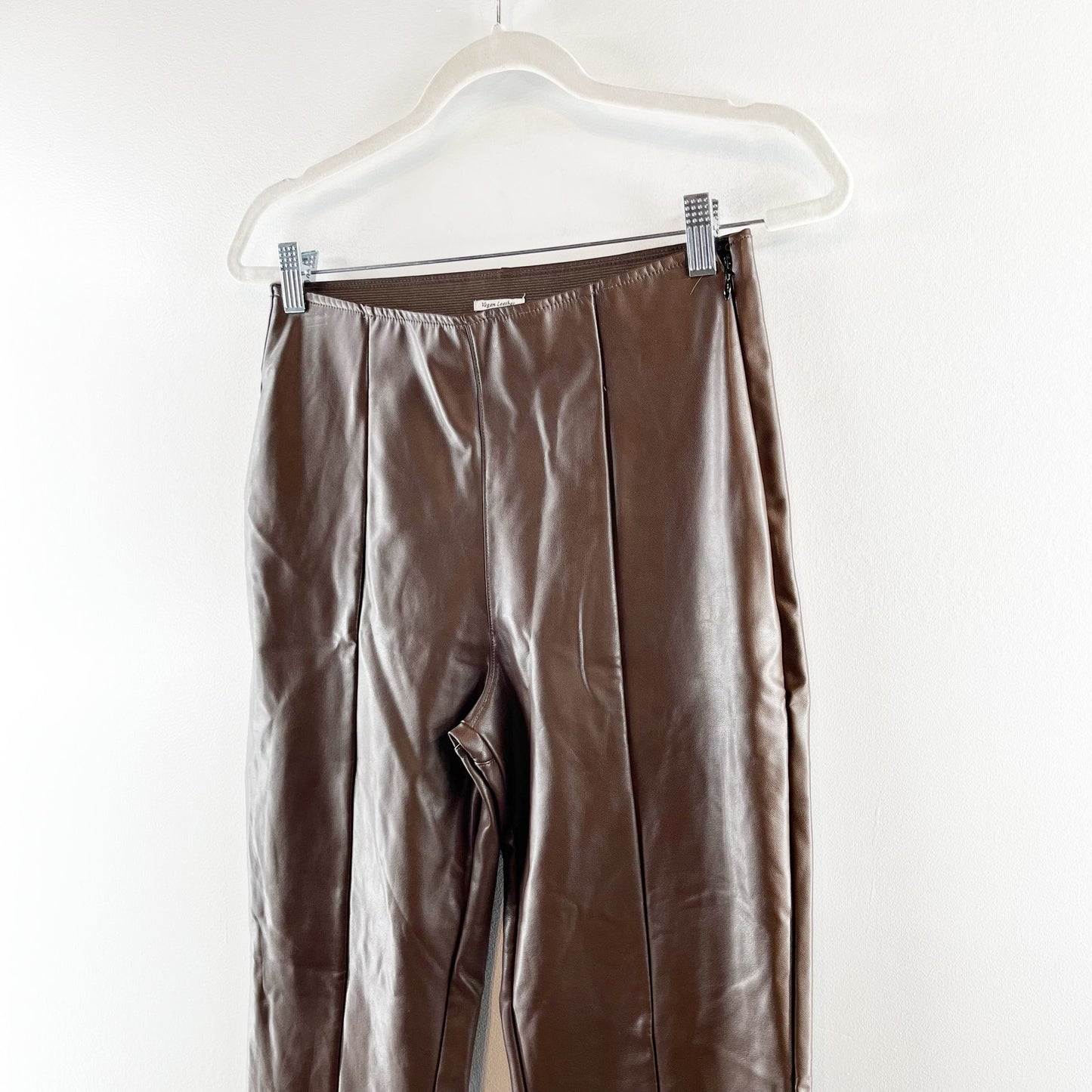 Abercrombie & Fitch Vegan Leather High Rise Pull On Flare Pants Brown Medium