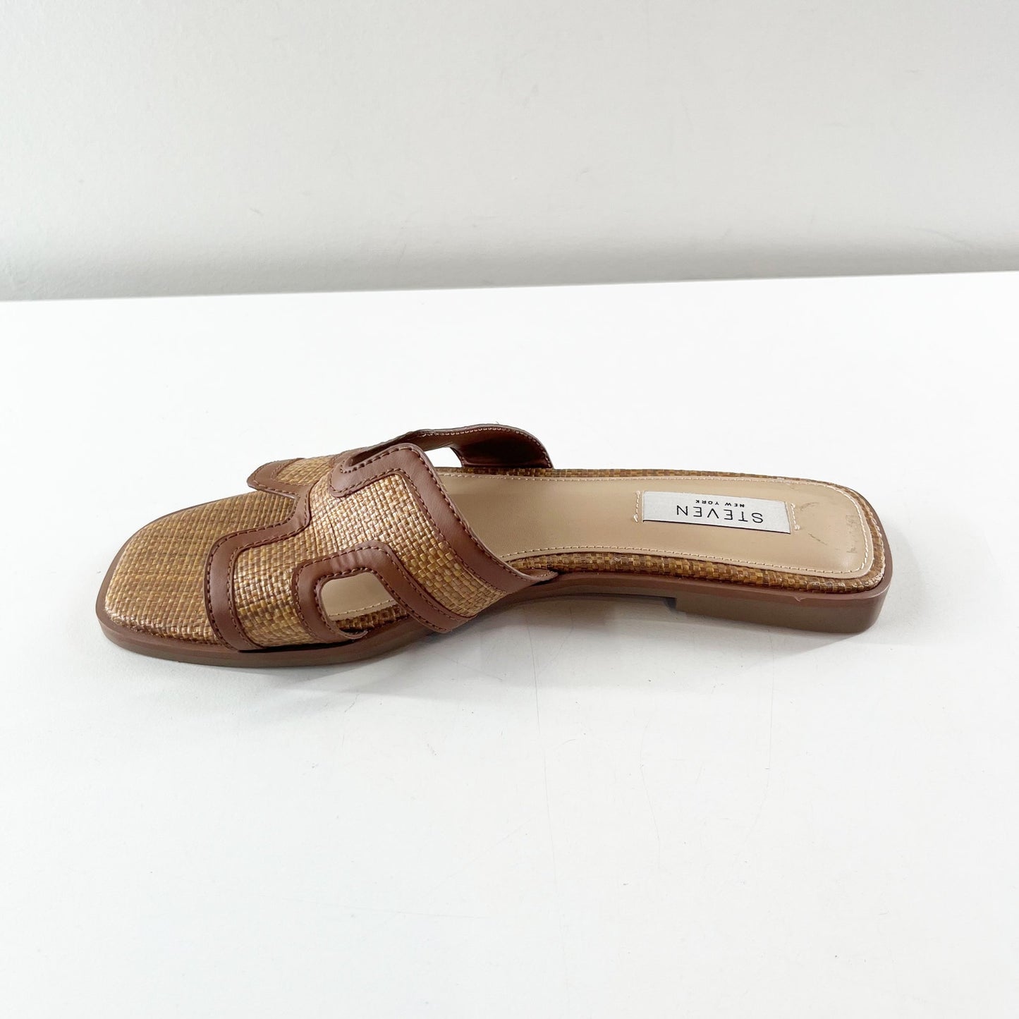 Steven New York Harlien Woven Leather Slide Open Toe Slide Sandals Brown 7.5