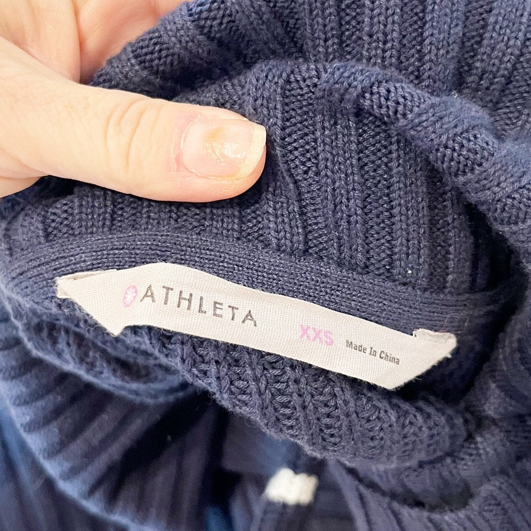 Athleta Striped Peaceful Wrap Open Knit Chunky Cardigan Sweater Navy Blue XXS