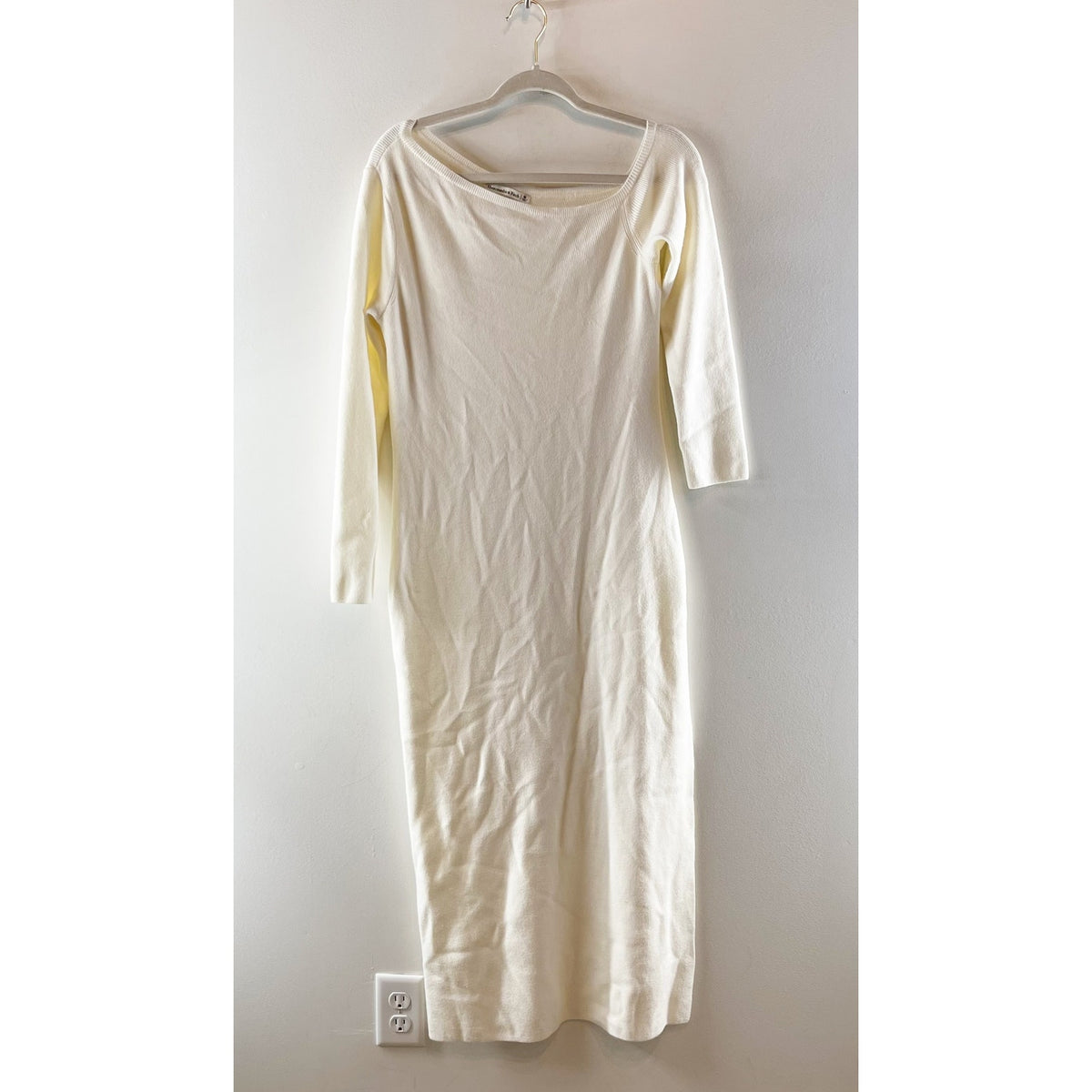 Abercrombie One Shoulder Asymmetrical Long Sleeve Maxi Sweater Dress Cream Med