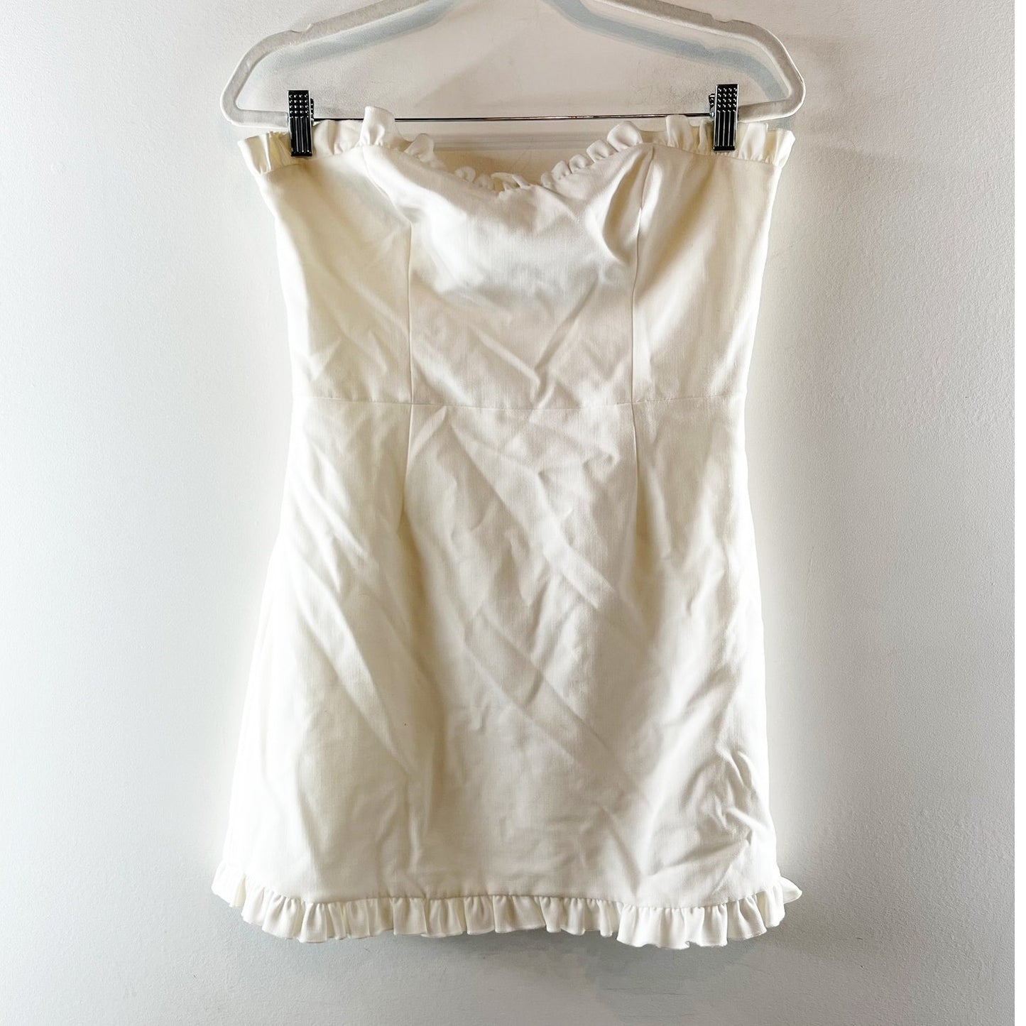 French Connection Ruffle Trim Strapless Mini Tube Dress White 8