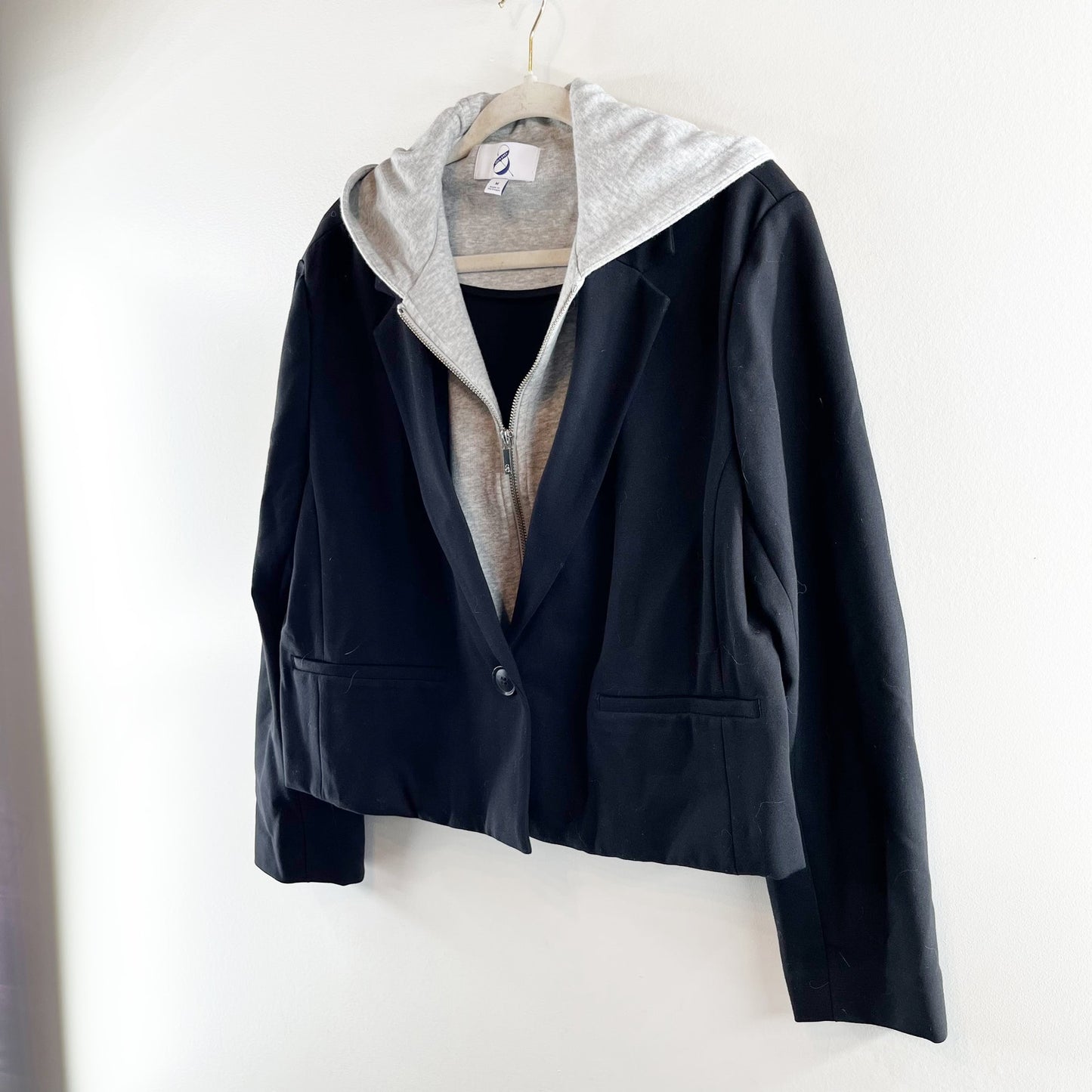 Lou & Grey Ponte Cropped Hoodie Dickie Blazer Jacket Black Medium