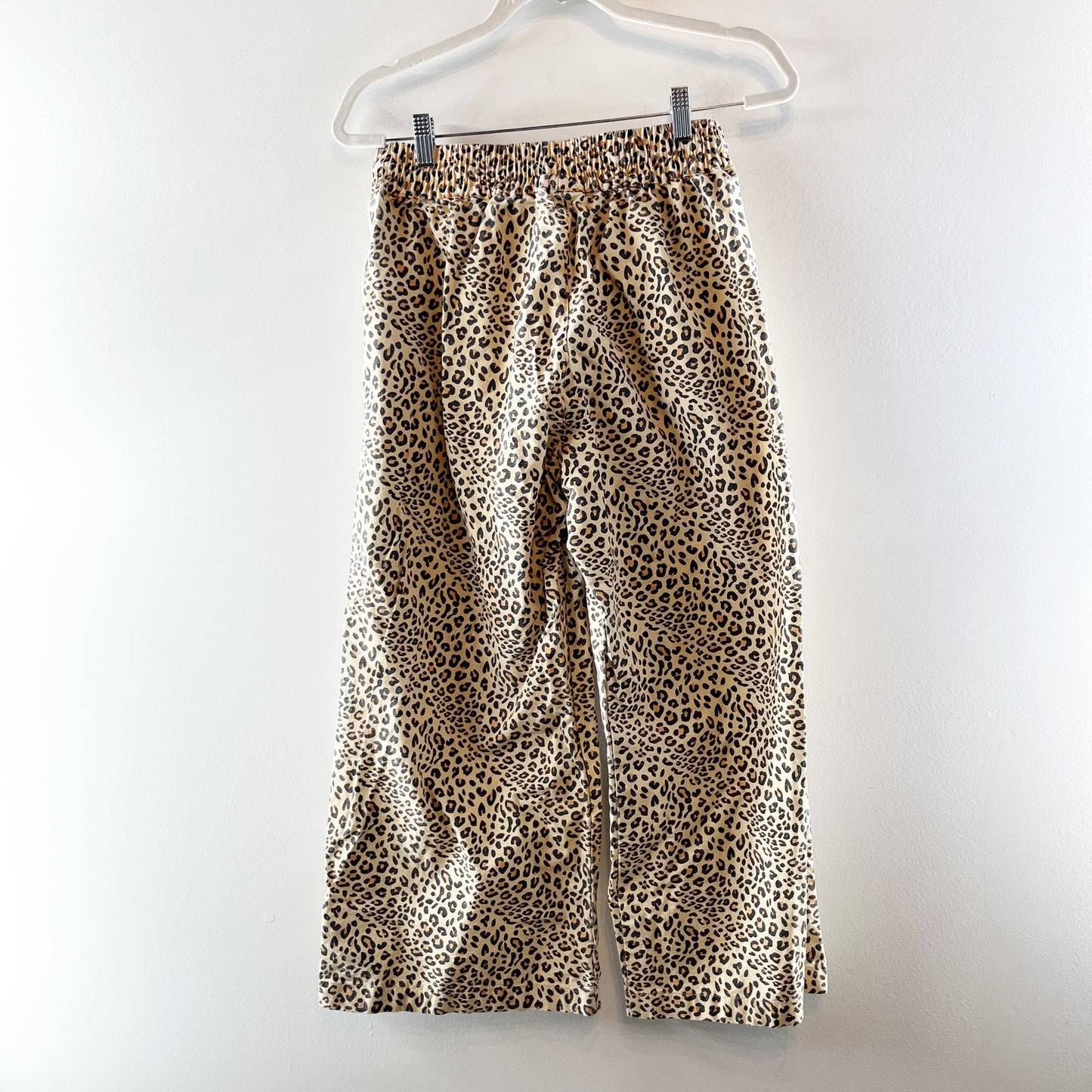 Sabbi Raving Hearts Drill Wide Leg Pants in Leopard Print Tan Beige XS