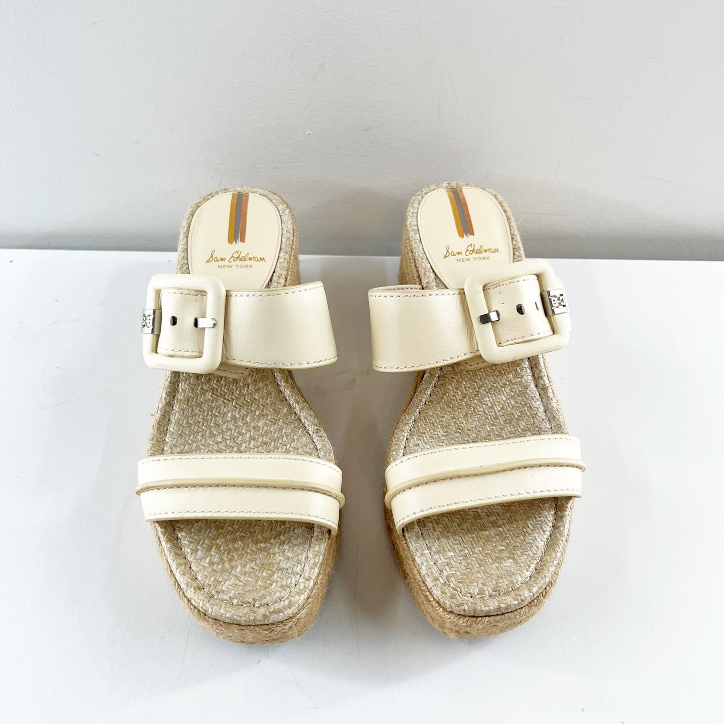 Sam Edelman Carson Platform Wedge Espadrille Sandals Cream 7