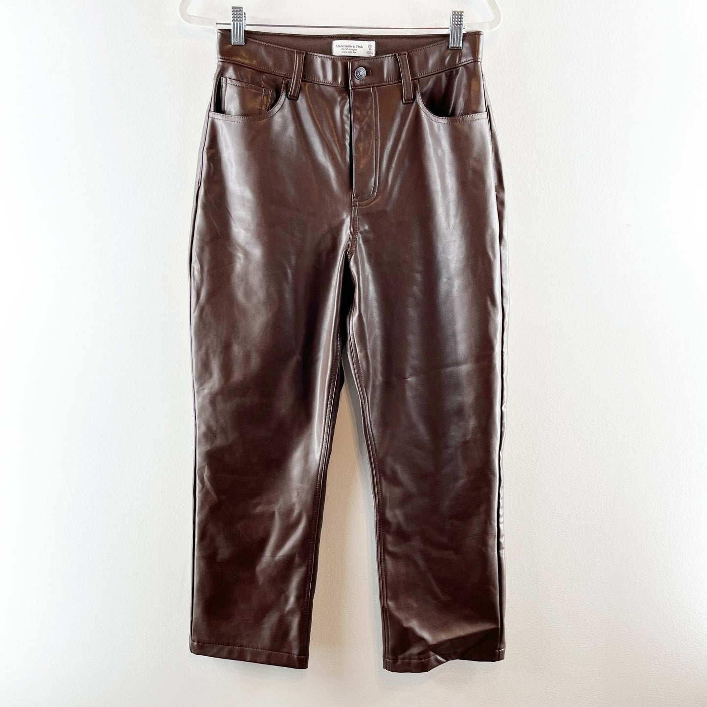 Abercrombie '90's Straight Ultra High Rise Curve Love Faux Leather Pants Brown 8