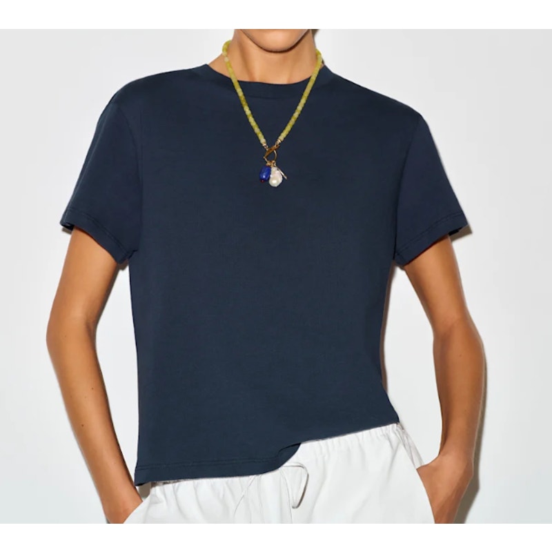 Reformation Organic Cotton Short Sleeve Crew Neck Cropped T-Shirt Blue Small