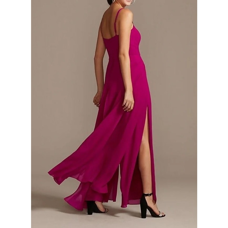 Marina Wide Leg Slit One Piece Jumpsuit With Illusion Skirt Magenta Pink 10