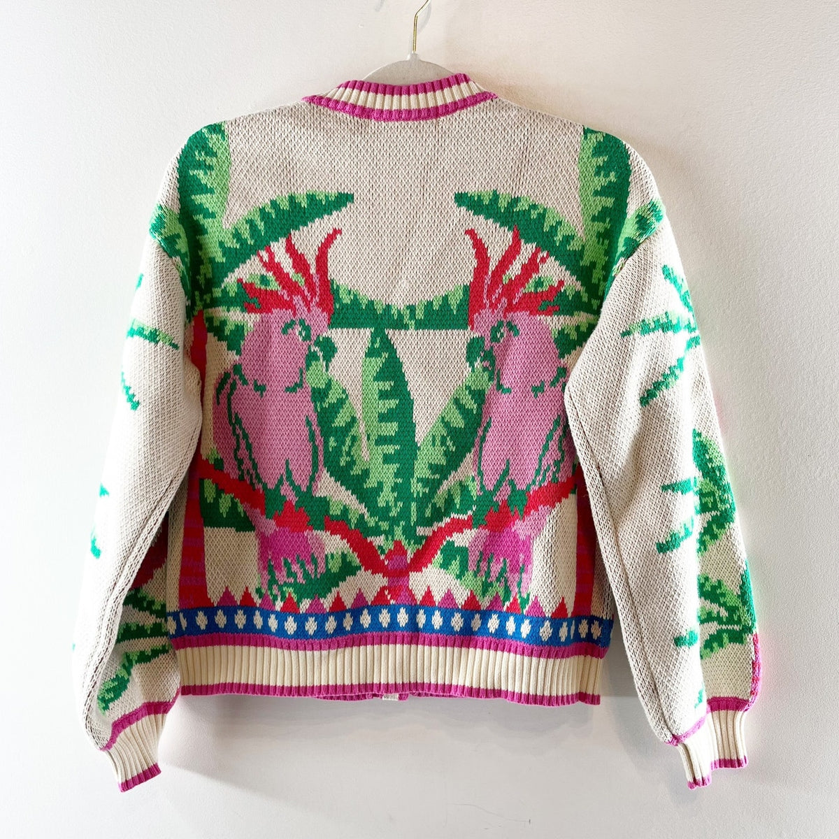 Boden Abi Jacquard Long Sleeve Cardigan Sweater Warm Ivory Palm Tree Birds XS