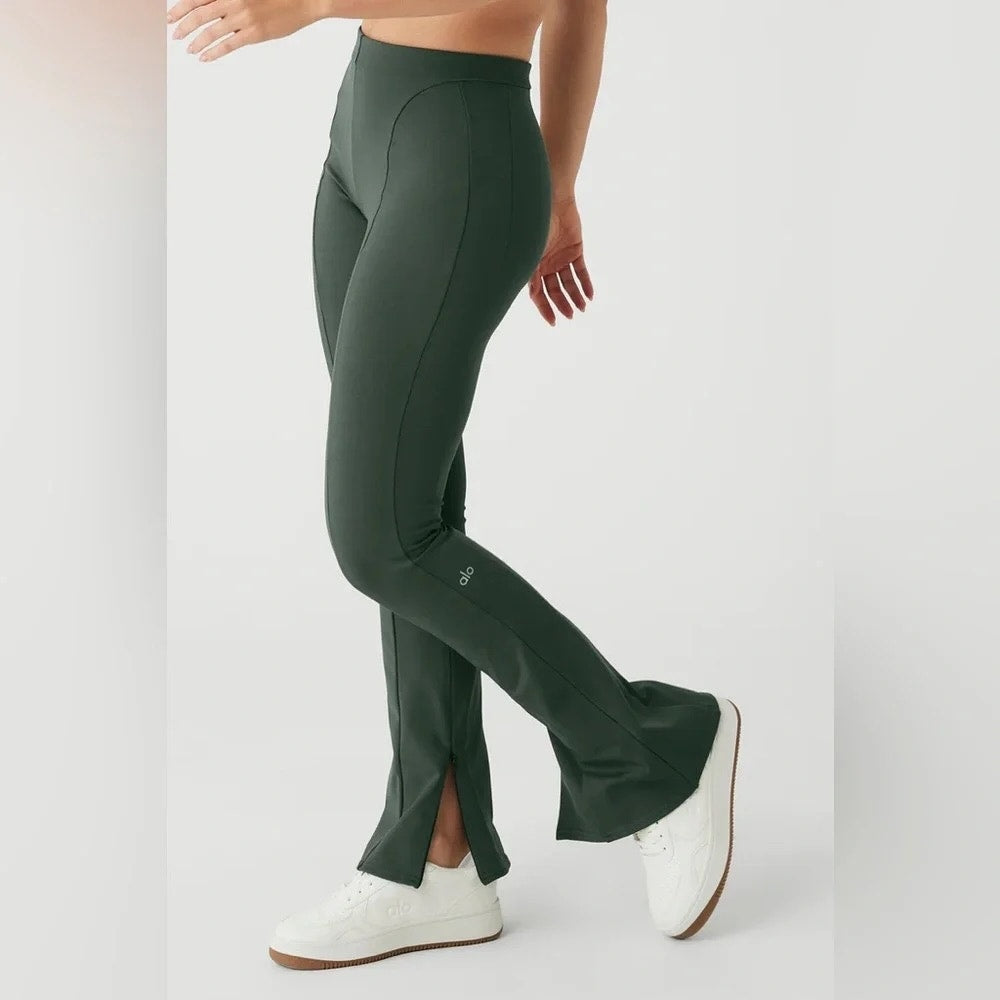 Alo Yoga Softsculpt High-Waisted Zip It Flare Legging Pants Cactus Green Small