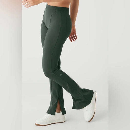 Alo Yoga Softsculpt High-Waisted Zip It Flare Legging Pants Cactus Green Small