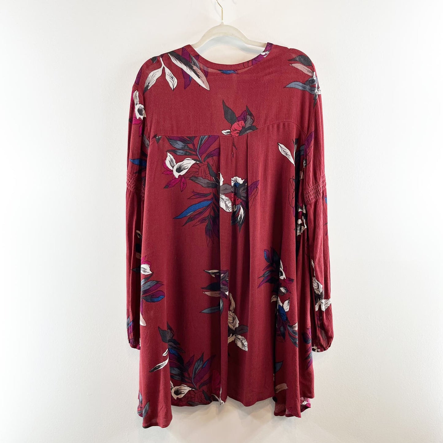 Free People Tree Swing Long Sleeve Floral Tunic Mini Dress Maroon Small