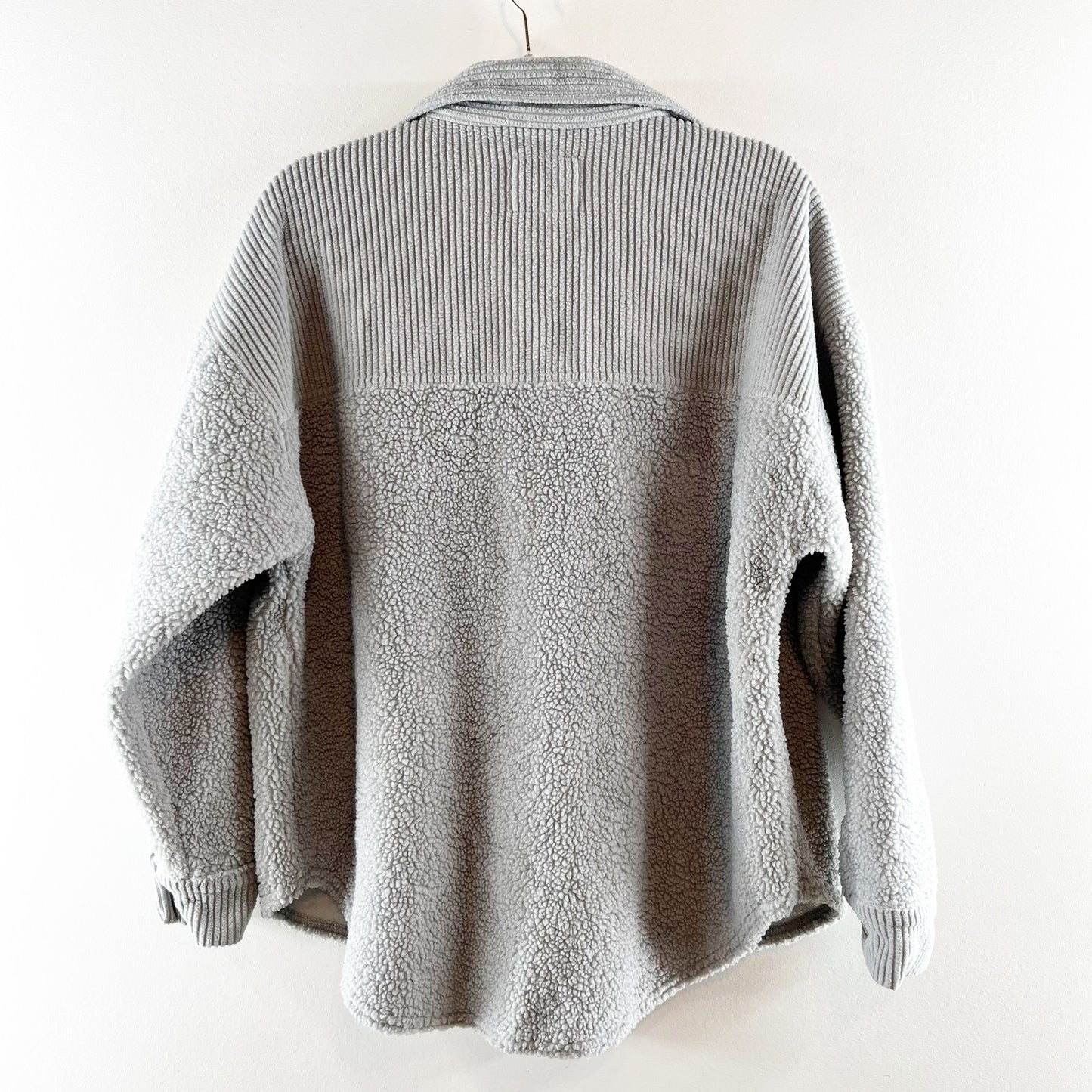 American Eagle Oversized Cozy Sherpa Jacket Shacket Gray XS