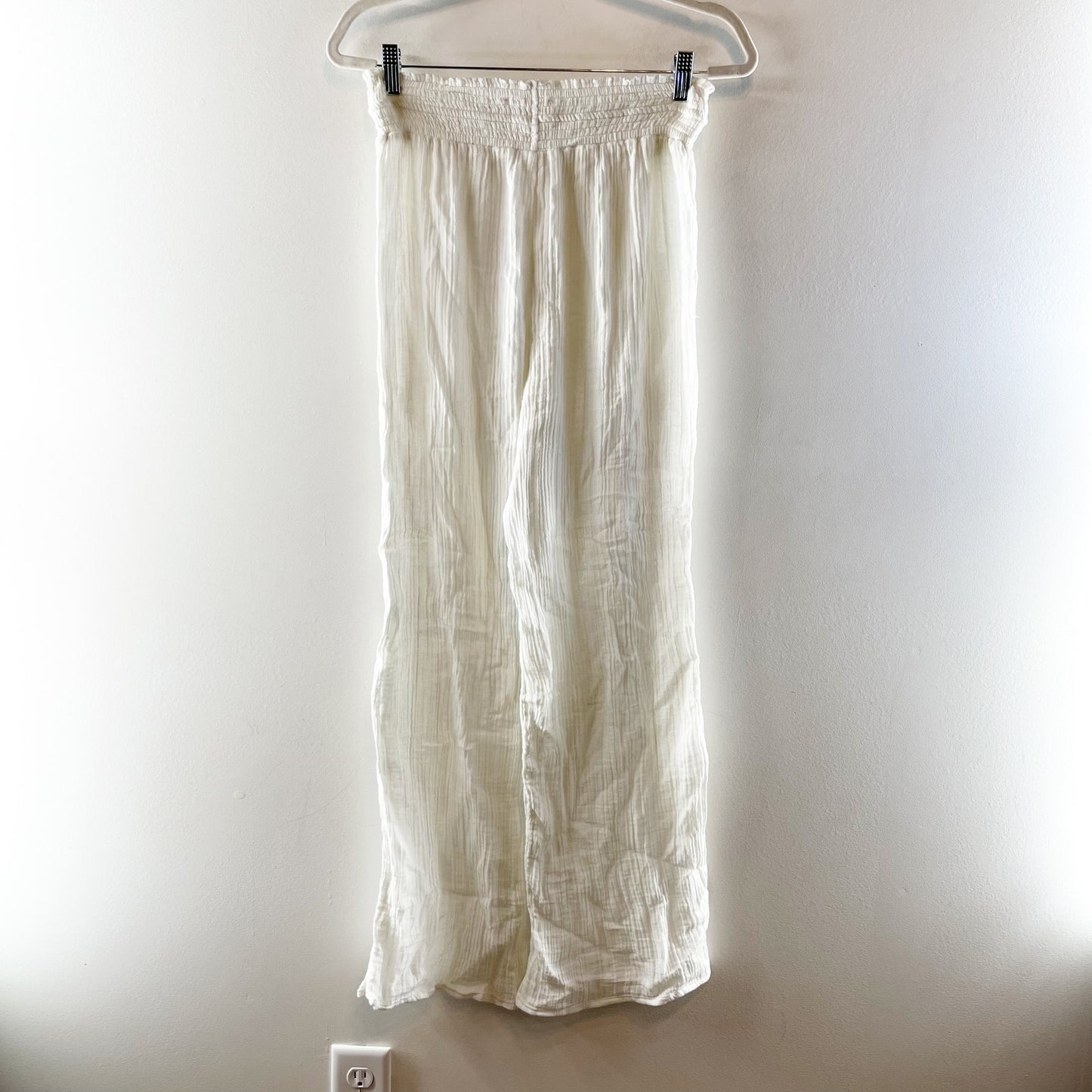Abercrombie & Fitch Gauzy High Waisted Wide Leg Beach Pants White Medium