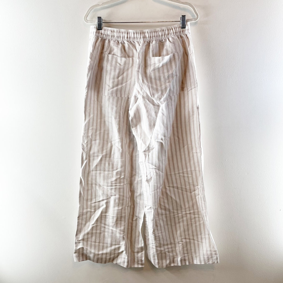 LOFT Linen Blend High Rise Wide Leg Striped Pants Cream Tan Beige Medium