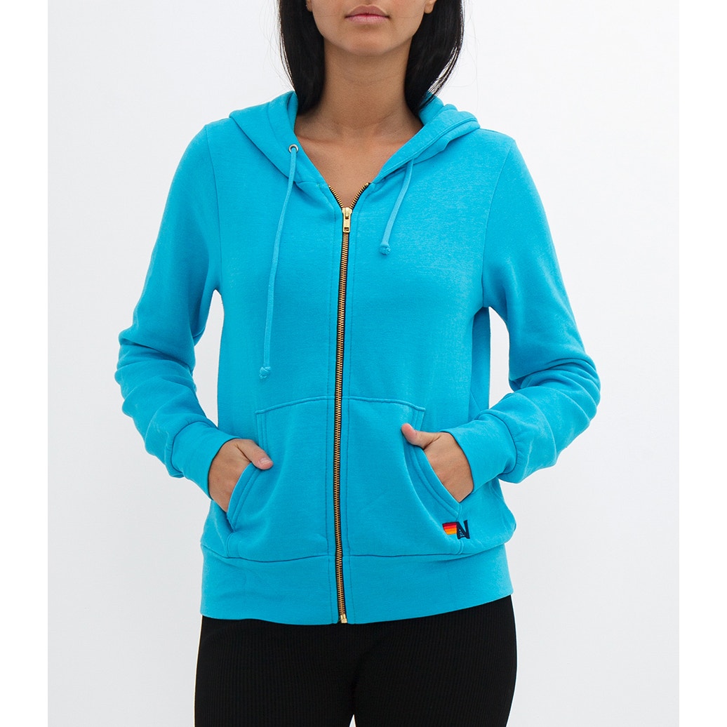 Aviator Nation Full Zip Lightning Bolt Hoodie Neon Blue Small